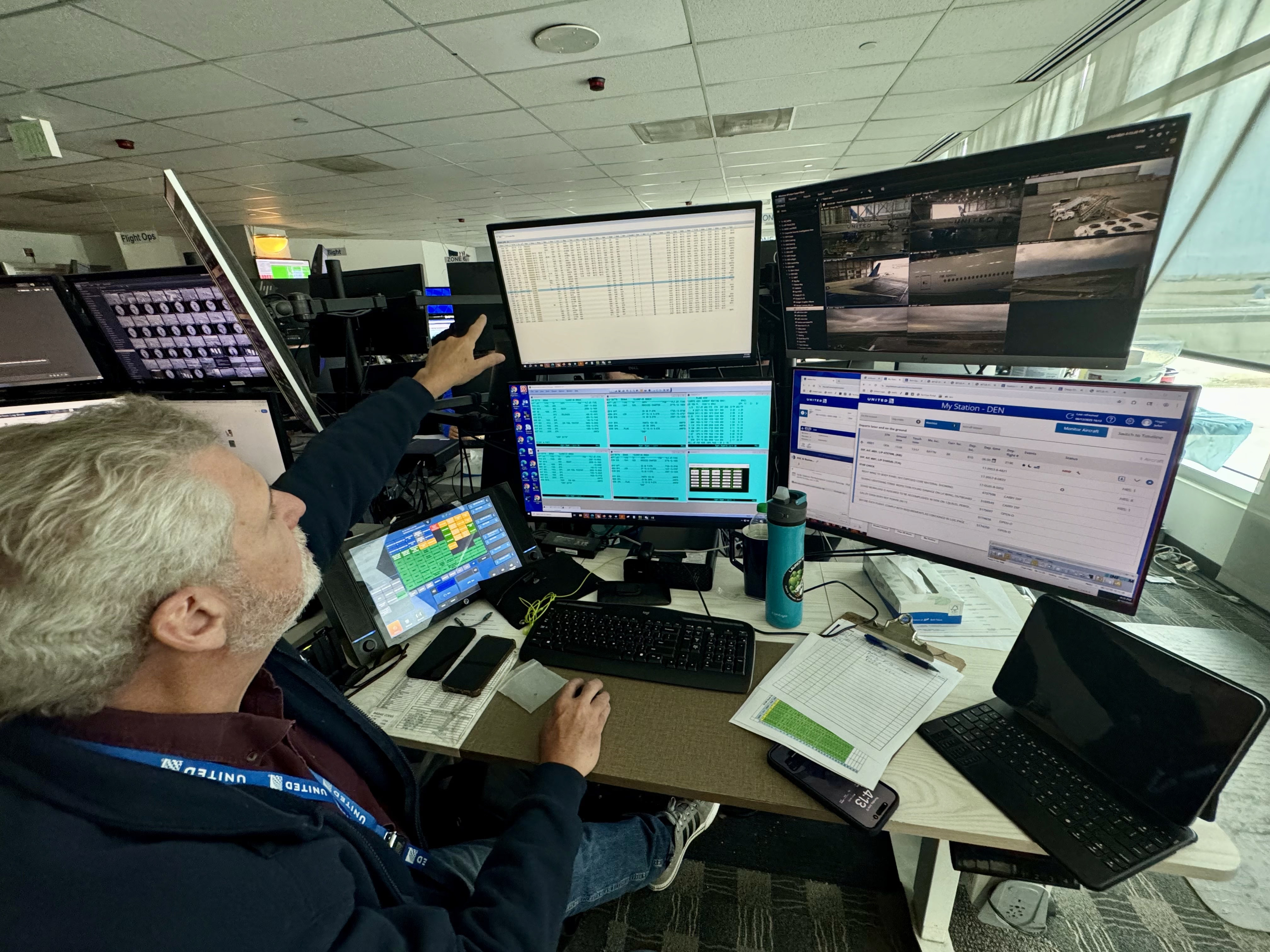 TechOps manager monitoring multiple systems and screens