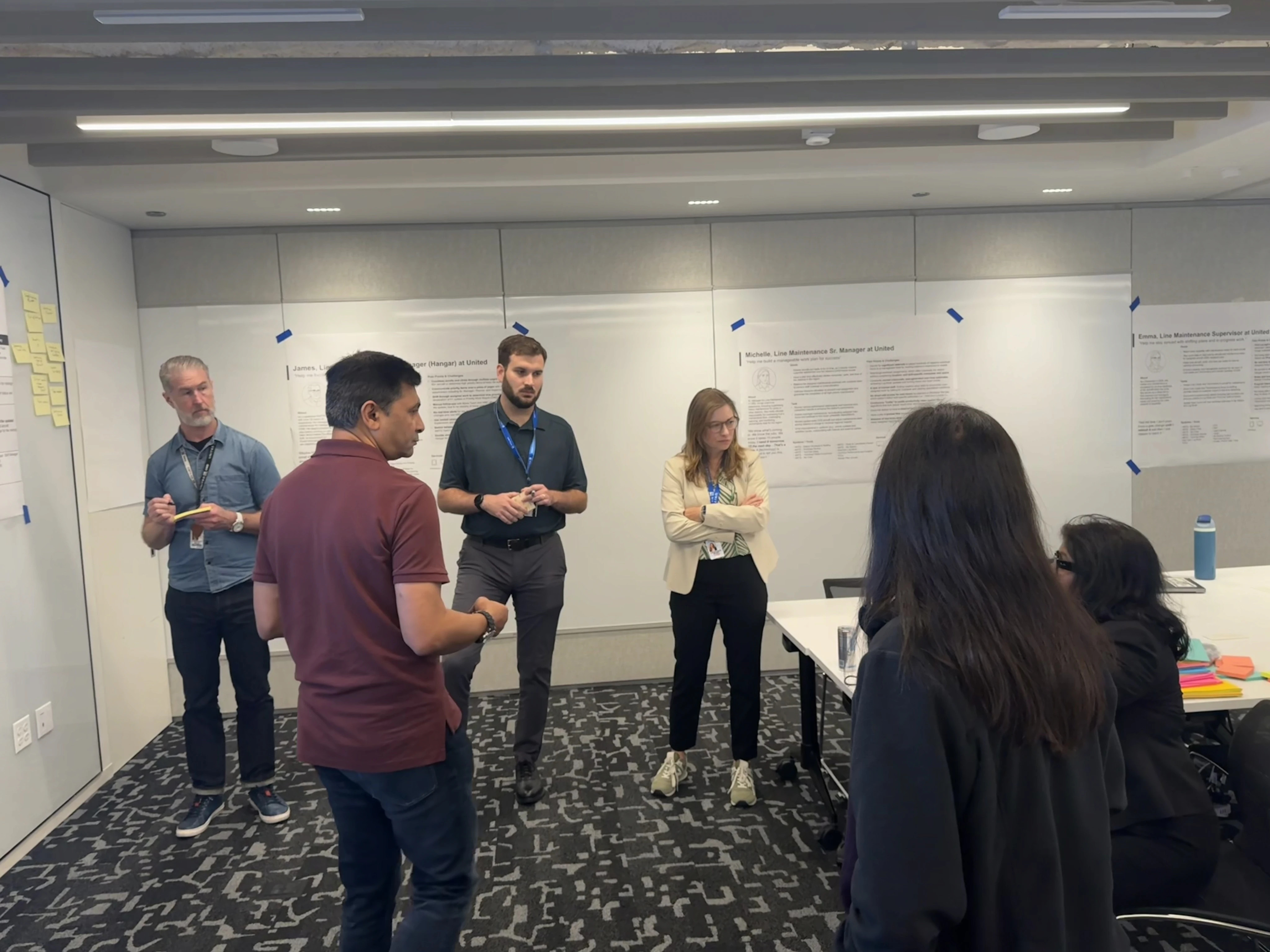 Cross-functional stakeholder workshop with persona posters